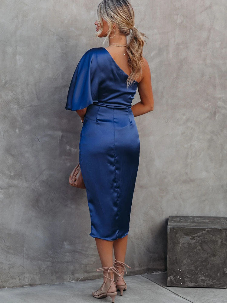 Women's One Shoulder Satin Midi Dress